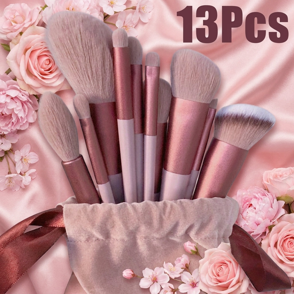 13-Piece Makeup Brush Set with Storage Pouch