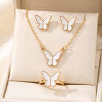 Butterfly Charm Jewelry Set — Necklace, Earrings & Ring