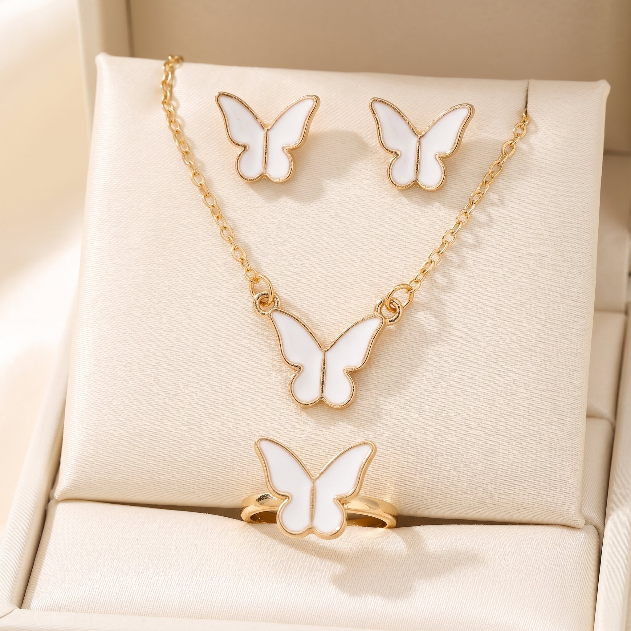 Butterfly Charm Jewelry Set — Necklace, Earrings & Ring