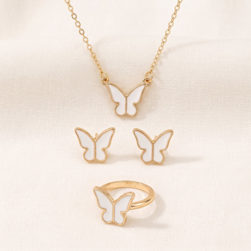 Butterfly Charm Jewelry Set — Necklace, Earrings & Ring