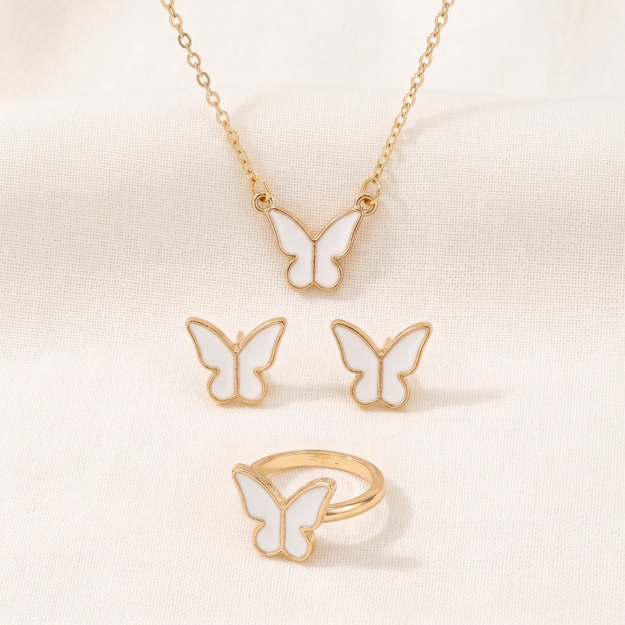Butterfly Charm Jewelry Set — Necklace, Earrings & Ring